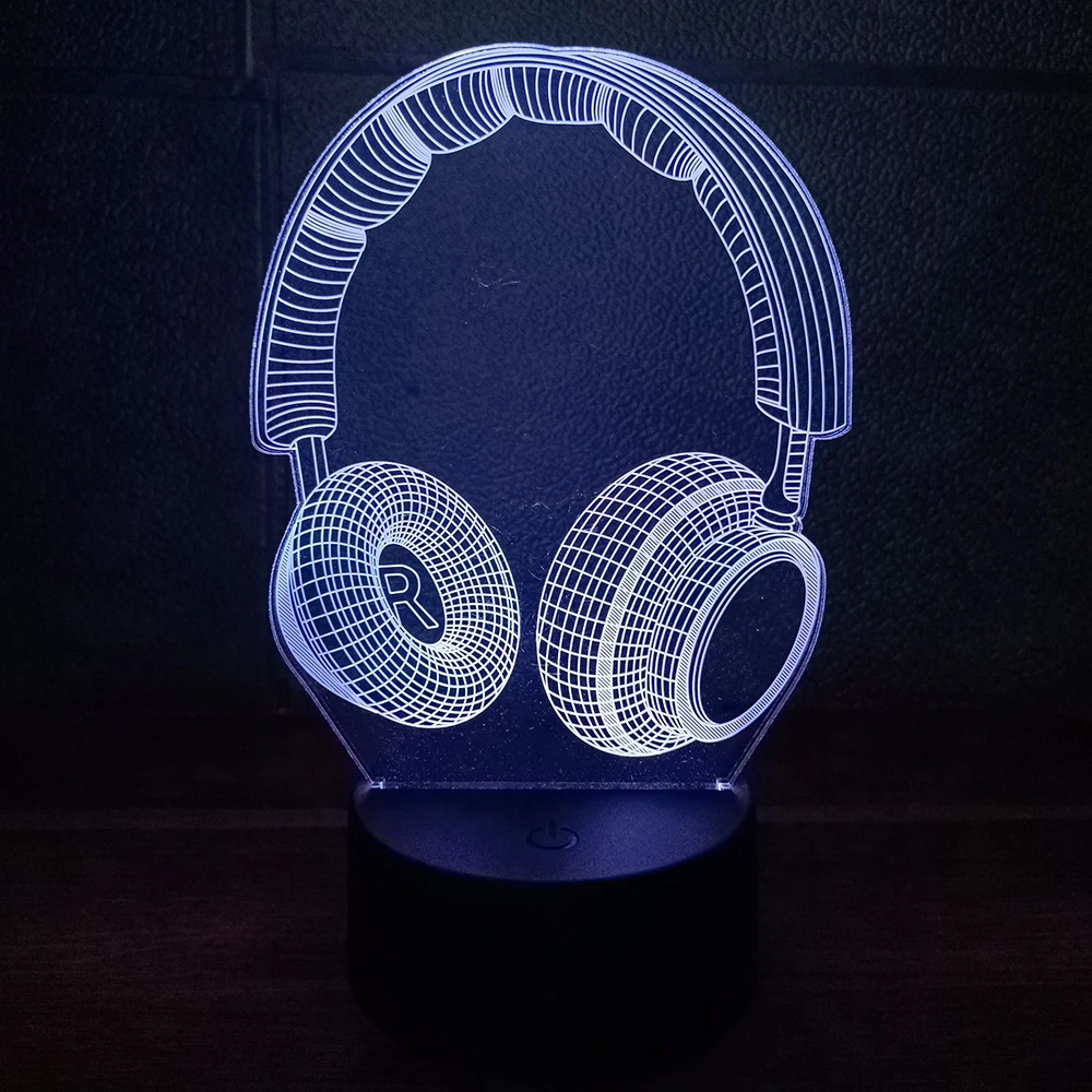 Headphone 3D Night Light Headset Illusion LED Lamp Game Room Decor Earphone Birthday Xmas Gifts for Music Lovers Teen Boy Girl