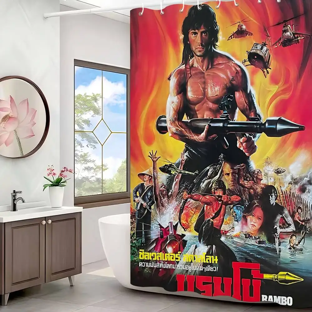 ستارة دش مطبوعة من الفيلم الكلاسيكي رامبو فيرست بلود قطعة واحدة مقاومة للماء وقابلة للغسل مع 12 خطاف للاستخدام المنزلي في الحمام #2