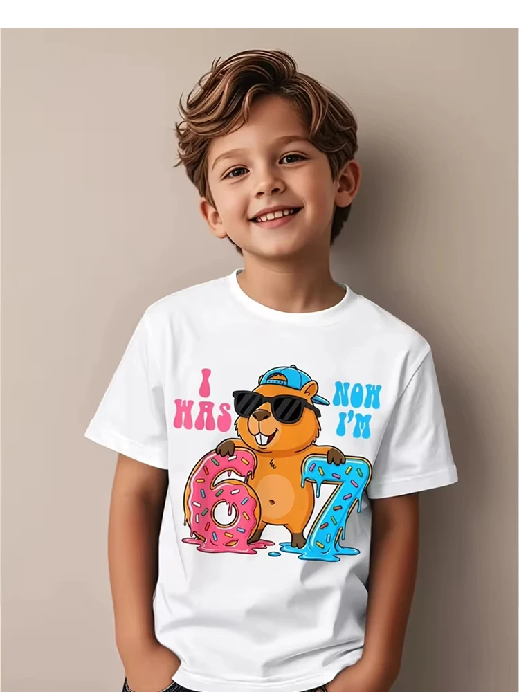 Kids Beaver & Donut 67 Graphic T-Shirt, Soft Cotton, Cute & Cool Wear for Boys & Girlstk0116