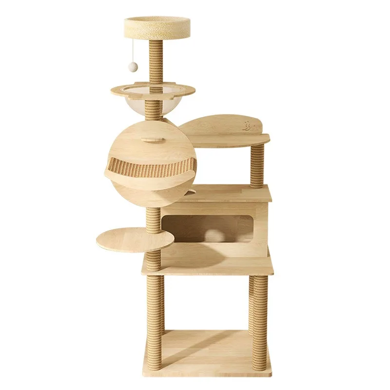Large platform solid wood cat climbing frame large  tree big nest space capsule cat scratching column