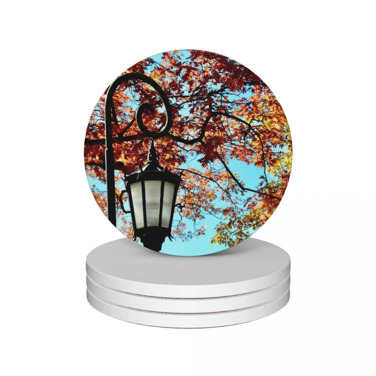 

Wellesley Lamppost in Autumn Ceramic Coasters (Set of 4) ceramic set tile Tea cups Coasters