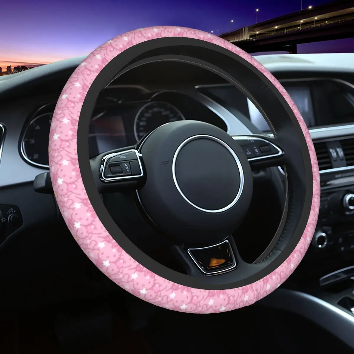 

Kitten-Cats Cartoon Steering Wheel Covers Universal 15 inch Girls Soft Steering Wheel Protector Fit for Sedan Car Accessories