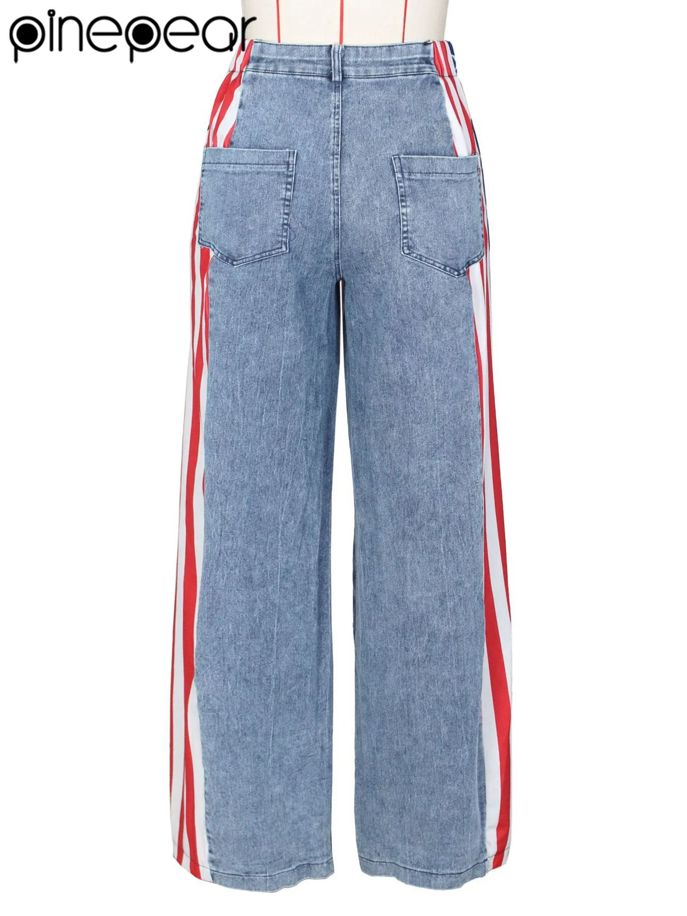 PinePear 2025 bandiera americana stampa jeans larghi da donna streetwear Y2K pantaloni lunghi dritti pantaloni in denim a gamba larga a vita alta