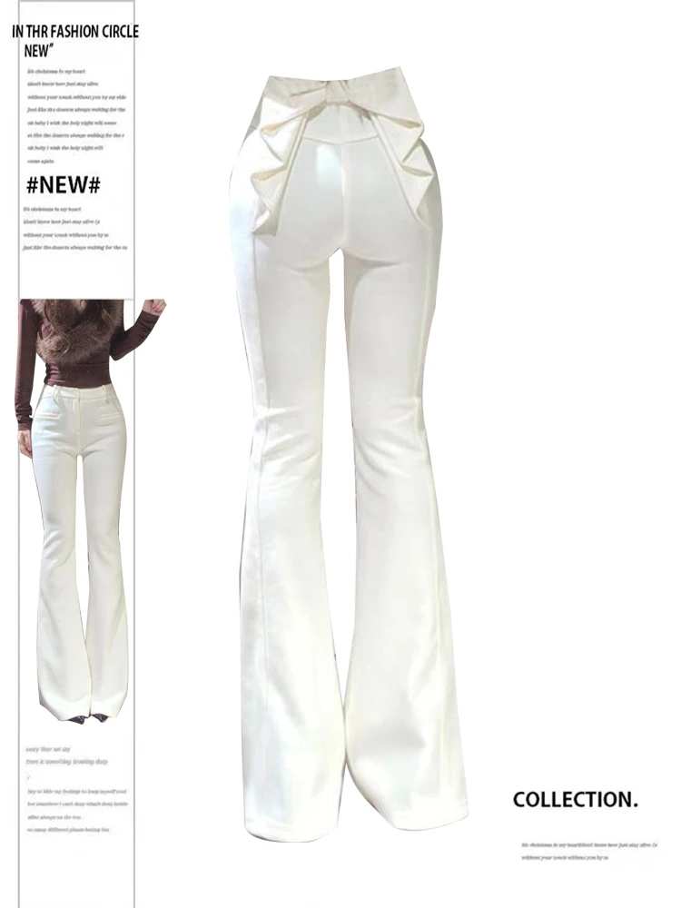 

American Retro Knot Flared White Casual Pants Women Spring 2025 Slimming High Waist Jeans High Waist Long Pants