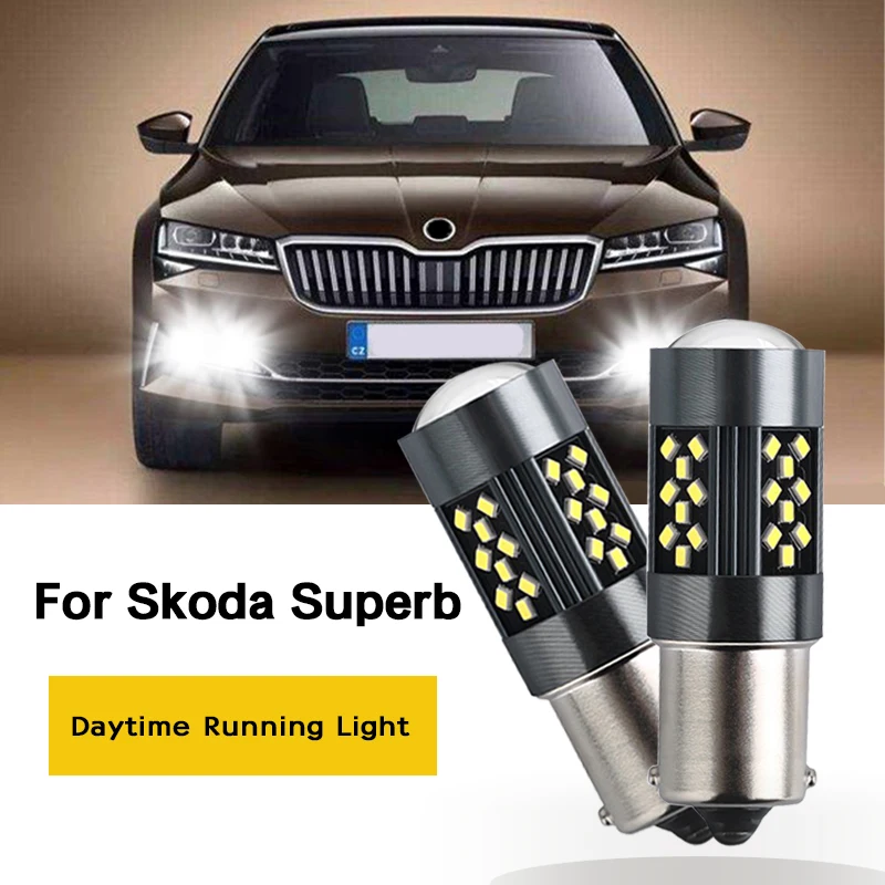 2Pcs Canbus P21W 1156 BA15S LED Bulb For Skoda Superb Octavia 2 FL 2010 2011 2012 2013 LED Daytime Running Light DRL Lamp