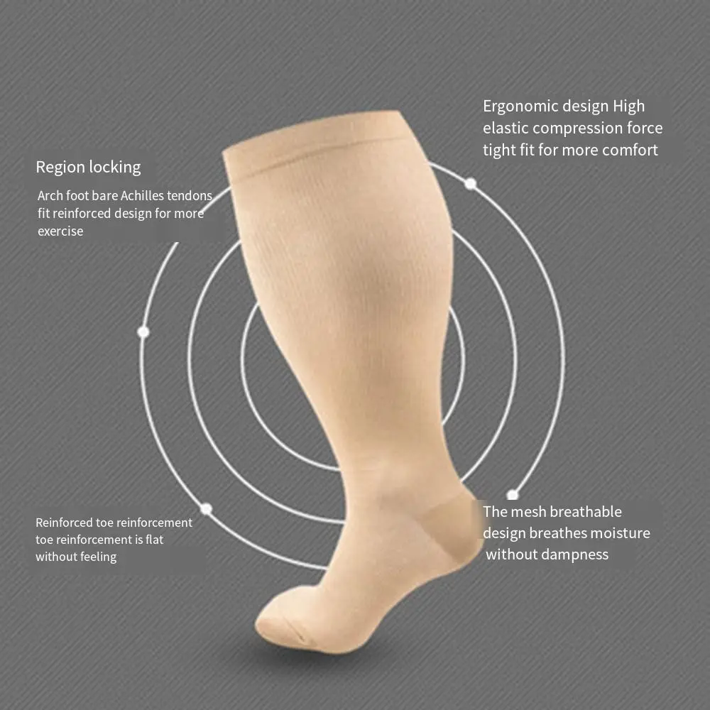حجم كبير جوارب ضغط 2XL-4XL تداول تورم دعم جوارب طويلة إلى الركب القلب النقاط تنفس العجول جوارب الساق