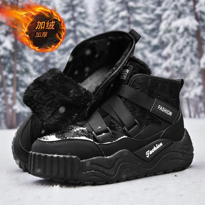 남성용 방수 스노우 부츠, 플러시 안감, 미끄럼 방지 및 내마모성 스니커즈 밑창, 따뜻한 겨울 캐주얼 부츠