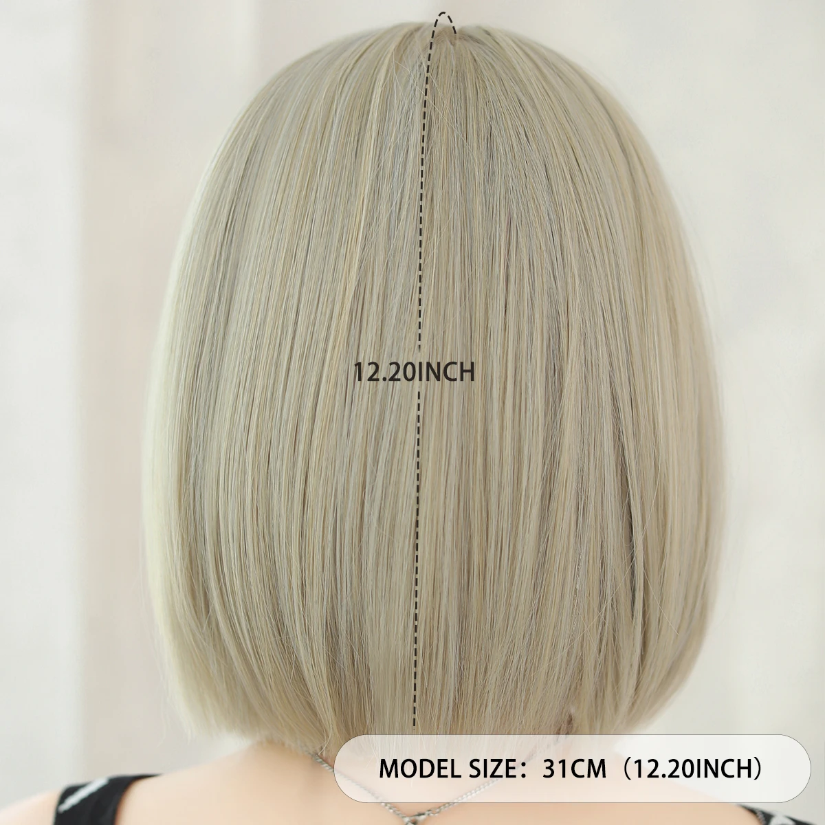 7JHH WIGS Short Straight Beige Wig for Women Synthetic Heat-Resistant Modest Fashion Wear and Go Bob Wigs with Neat Bangs - view 4