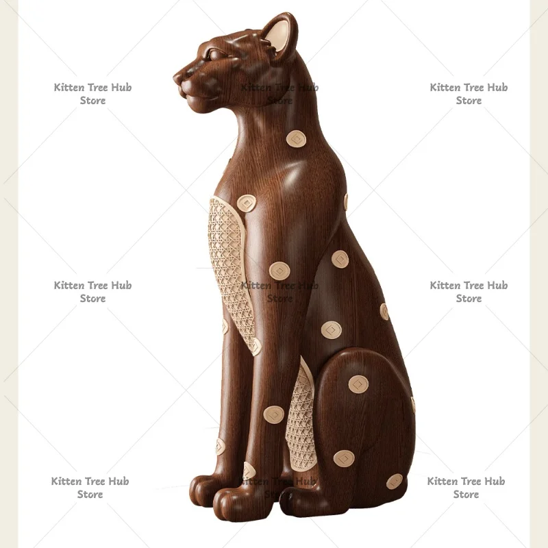Vintage Style Lucky Money Leopard Figurine Floor-standing Living Room Sofa Side Retro Home Decoration High-end Housewarming Gift