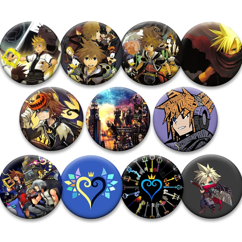Game Kingdom Hearts Button Pins Round Handmade Cartoon Badge Exquisite Creative Anime Brooches for Backpack Accessories Gifts