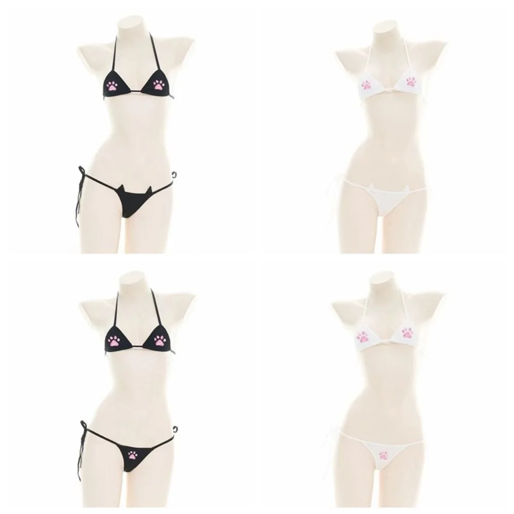 甘いレースアップブラパンティーセットビキニコスプレツーピース水着ビーチウェア服猫の足ランジェリー水泳