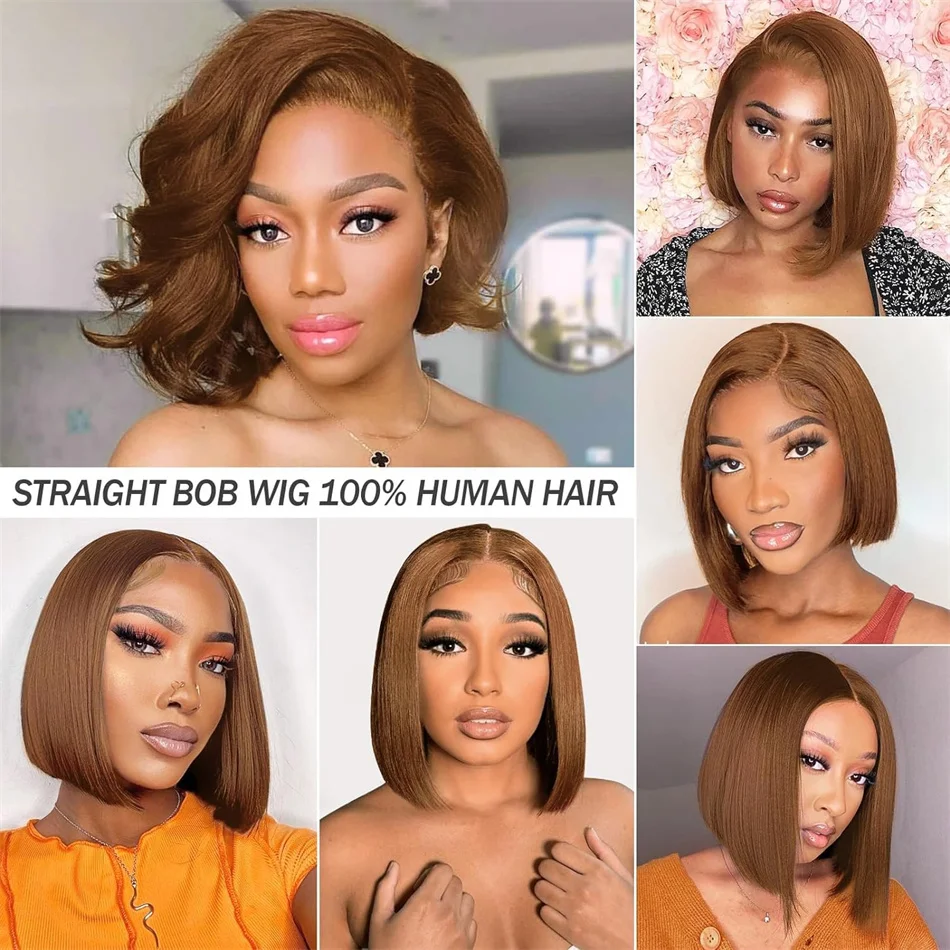 Color #4 Bob Wig Chocolate Brown HD Lace Front Wig Human Hair Glueless 13x4 Frontal Wigs Human Hair Lace Front Wigs Pre Plucked