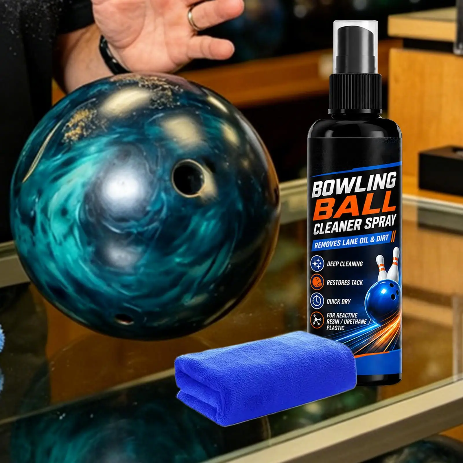 100ml Bowling Ball Cleaner Spray with Towel Oil Remover Agent Dirt Cleaner for Performance Tackiness Restoration Gym Training