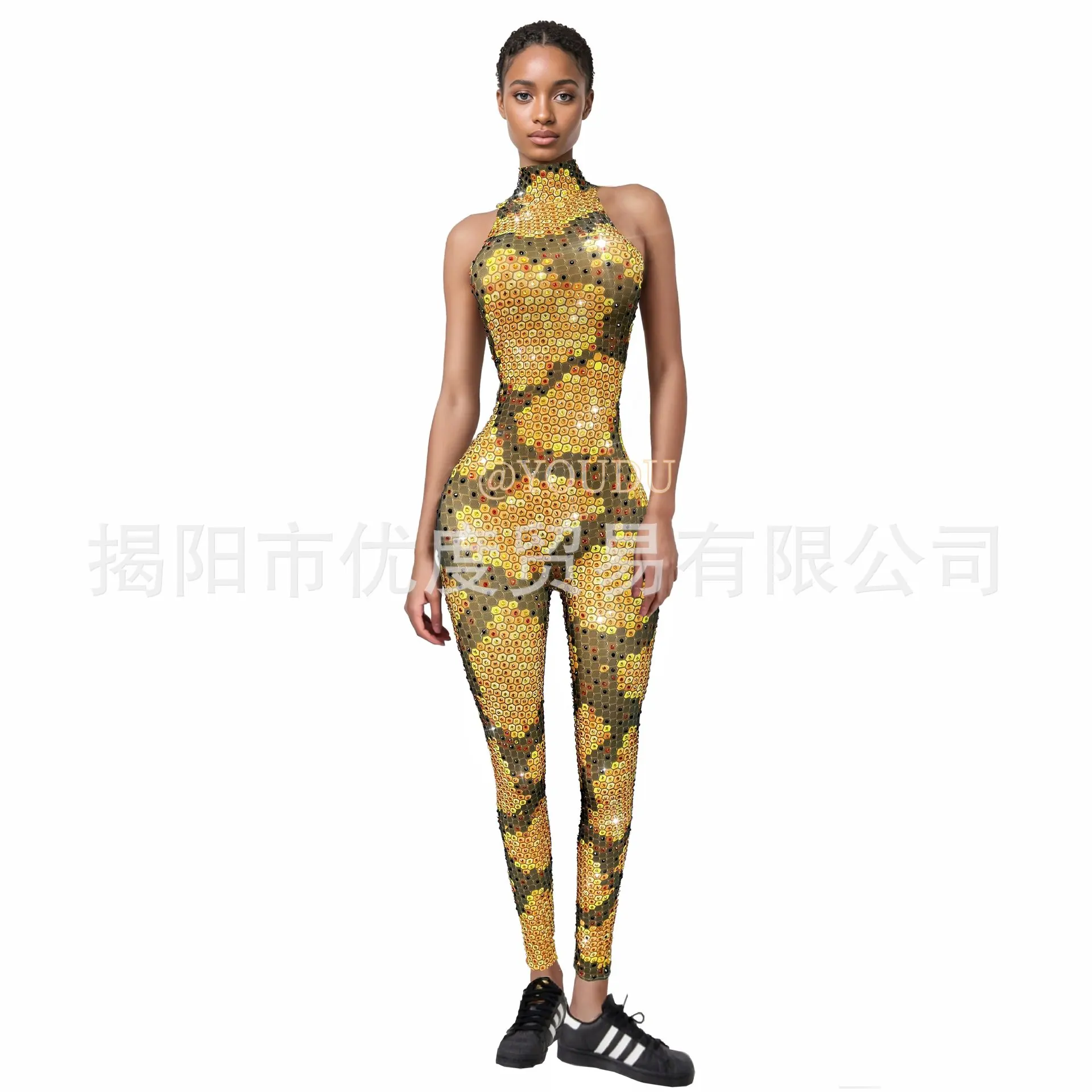 

Design Sense Bright Rhinestone Slim Jumpsuit Female Singer Night DJ Reception Party Performance Costume Earth Python Ever Pretty