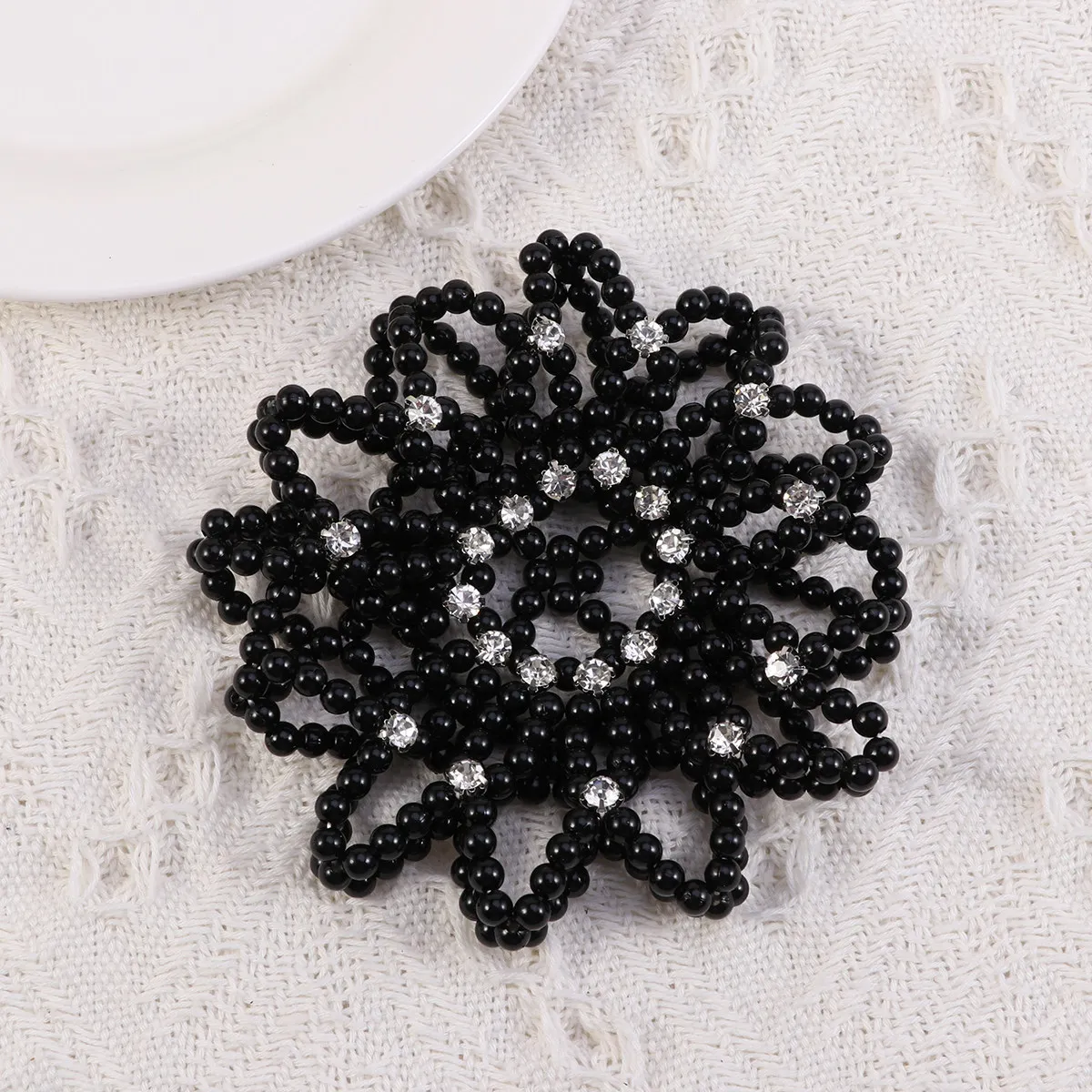 Pearl Black Elastic Hair Snood Crochet Hairnet Durable Headress for Dance Performance Gymnastics Pearl Hair Snood