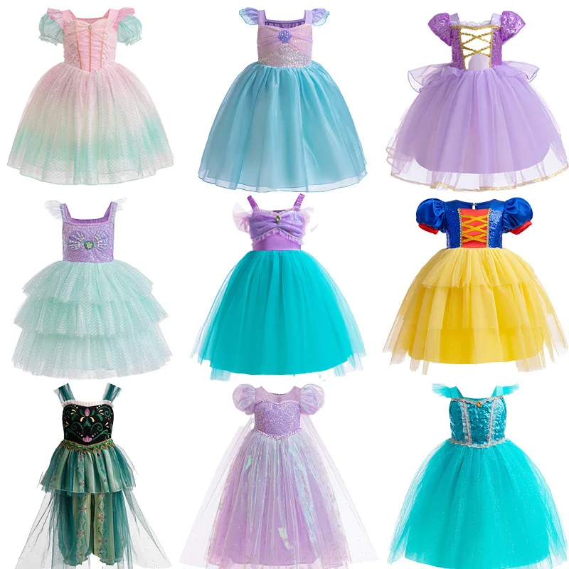 Kids Girls Princess Dress Children Fancy Party Costume Set Halloween Carnival Birthday Gown Outfit Clothes with Cloak K1057