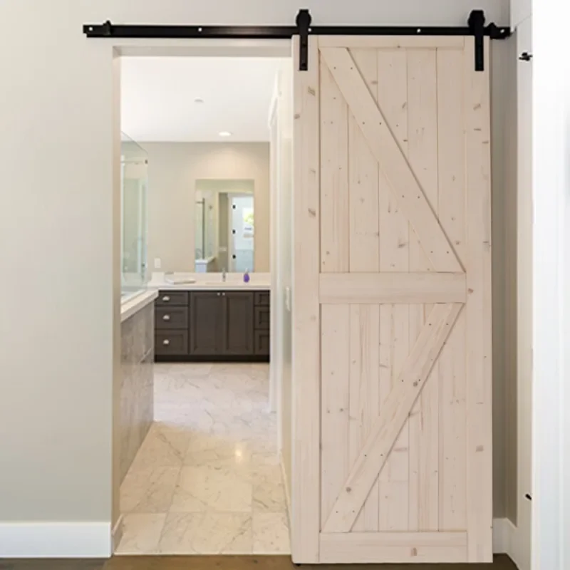 

30 in x 84 in Sliding Barn Door with 7FT Barn Door Hardware Kit & Handle K Frame Solid Spruce Wood Spray Paint