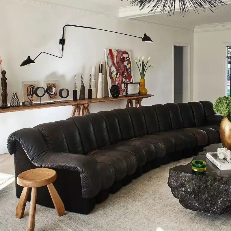 

DS6 designer snake sofa villa living room piano key module medium antique curved leather sofa