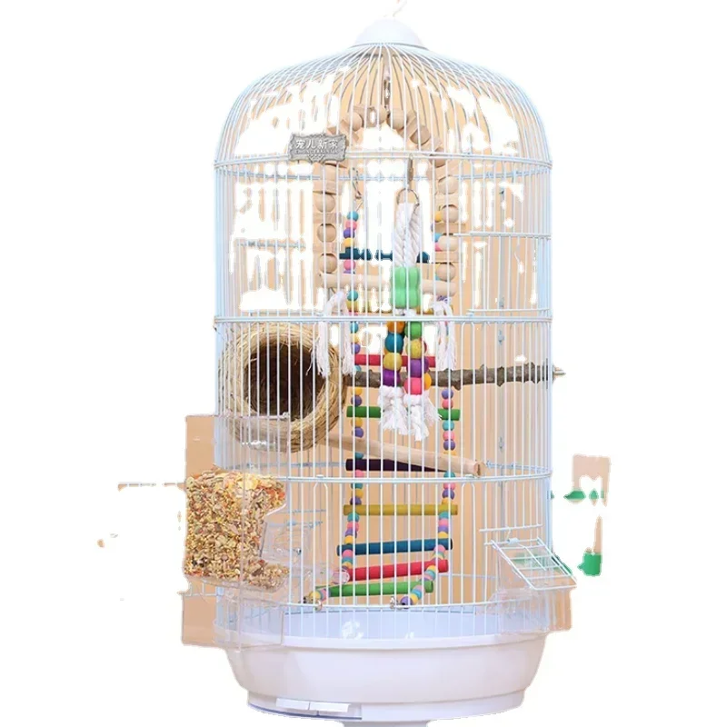 กรงนกแก้วเสริมขนาดใหญ่หรูหรารังโลหะกลมพร้อมถาดลิ้นชักเหมาะสําหรับการทําสําเนานกแก้วปลอดภัยกรงนกวิลล่า