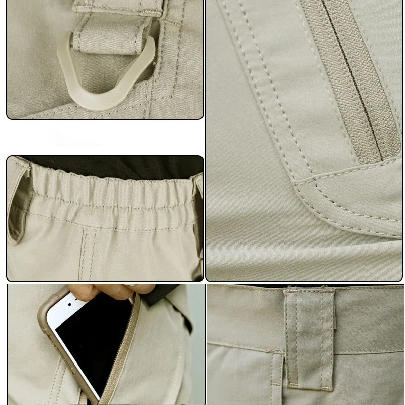 Men Summer Softshell Elastic Short Pants Multi-Pockets Tactical Cargo Military Hiking Camping Climbing Casual Trousers Sportwear