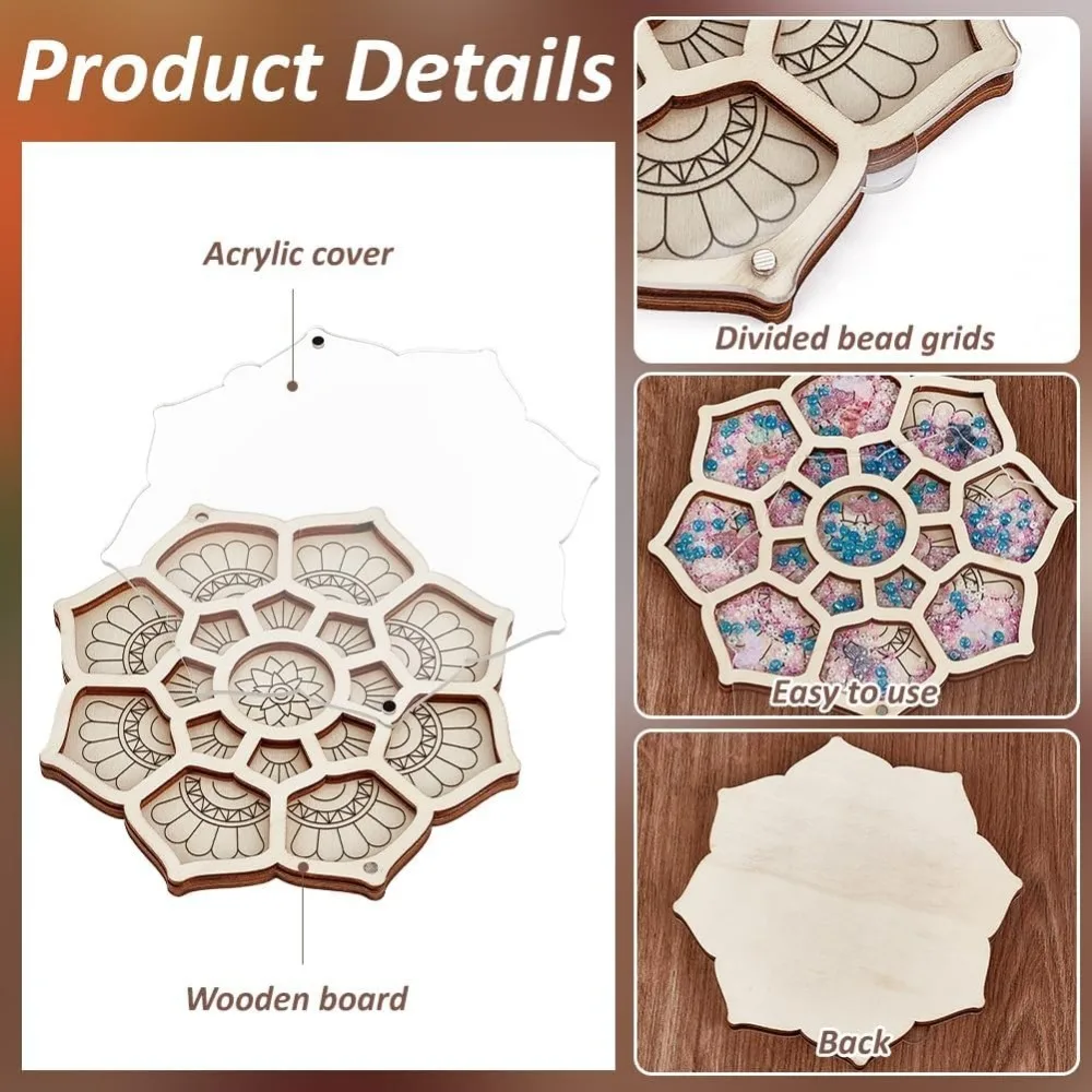 Wood Bead Organizer Tray Flower Bead Box with Lid Storage Container Case for Organizer Jewelry Making Beadwork Craft Accessory - view 4