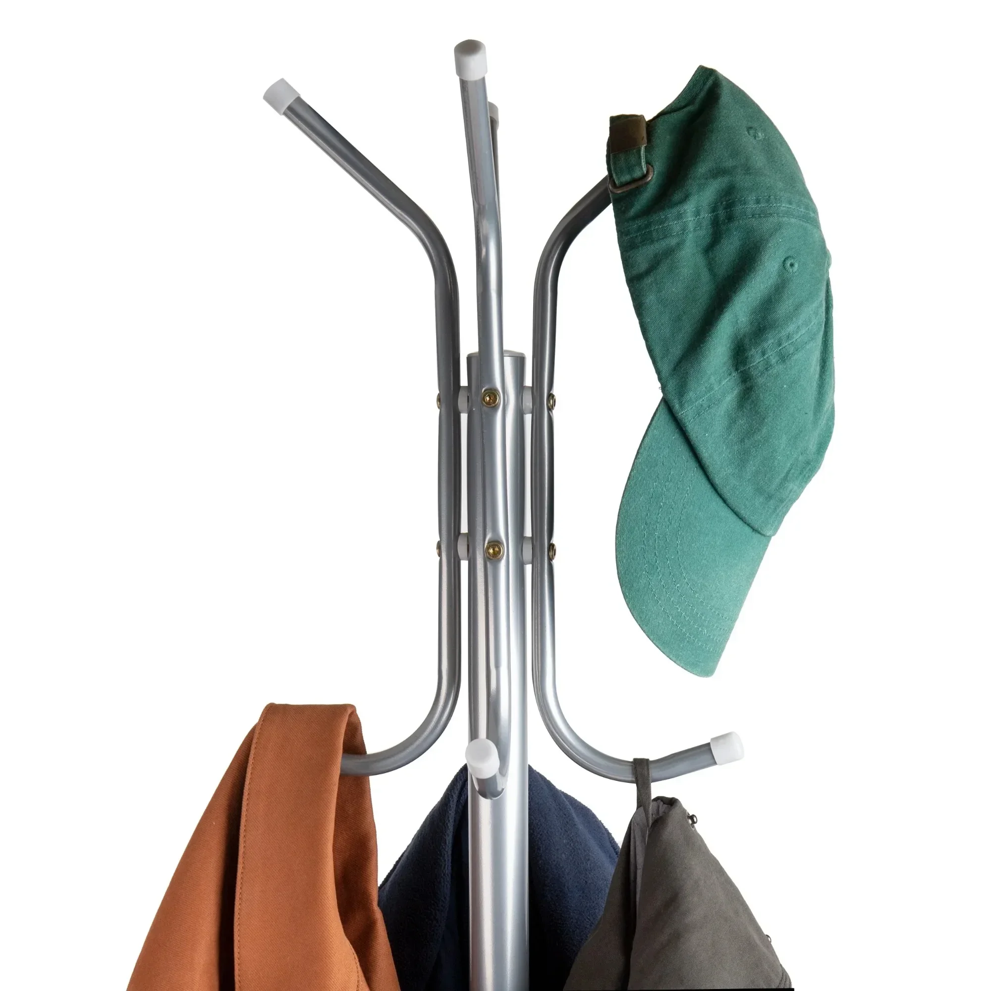 Robusto appendiabiti in metallo con 5 ganci, albero da ingresso indipendente per piccoli spazi, finitura argento