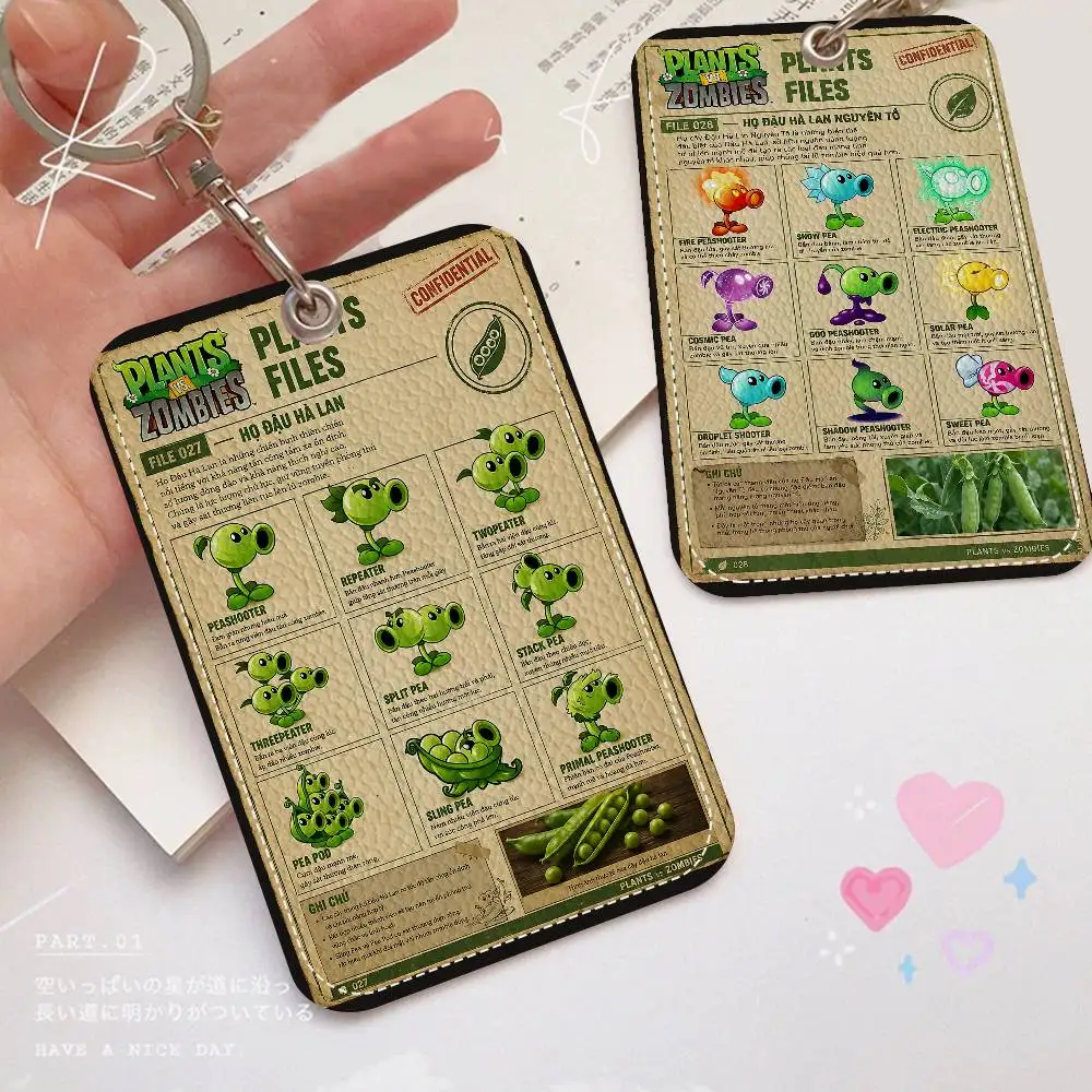 Classic Game P-Plants Vs Z-Zombies 1Pc PU Leather Card Holder Keychain Key Ring Door Lock Access Tags ID Card Case Keychain Card