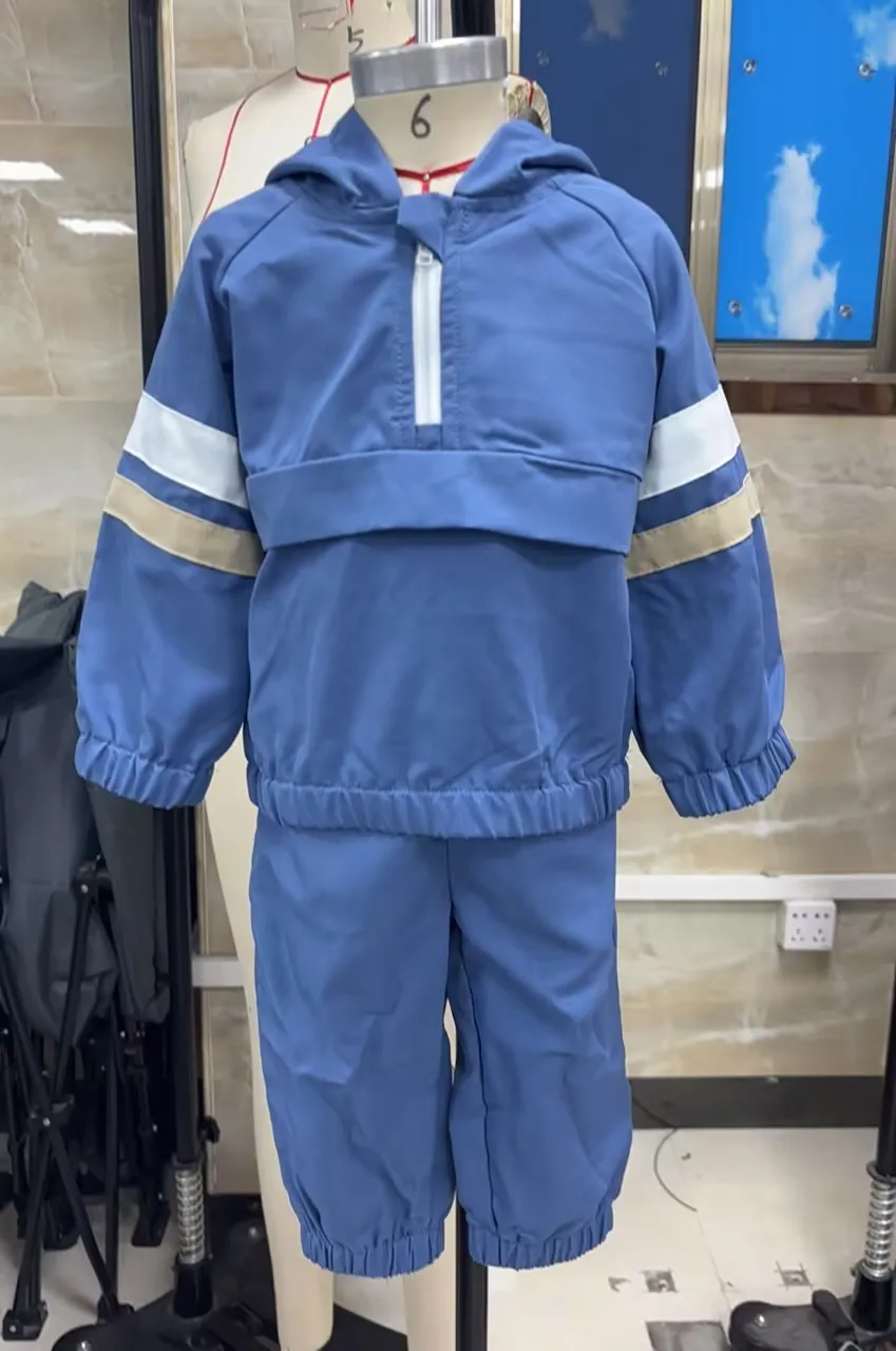 Early Autumn Toddler Baby Boy Fall Outfit Fashion Kids Contrast Color Long Sleeve Half Zip Hoodie Pants Children's Sets