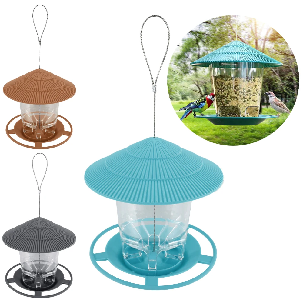 Bird Feeder Hanging Transparent Plastic Balcony Courtyard Garden Birds Feeder Outdoor Gazebo Seed Dispenser Holder Container