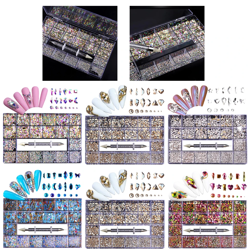 ชุดตกแต่งเล็บด้วยคริสตัลแบบแบน ชุดตกแต่งเล็บด้วยคริสตัลสำหรับงานตกแต่ง