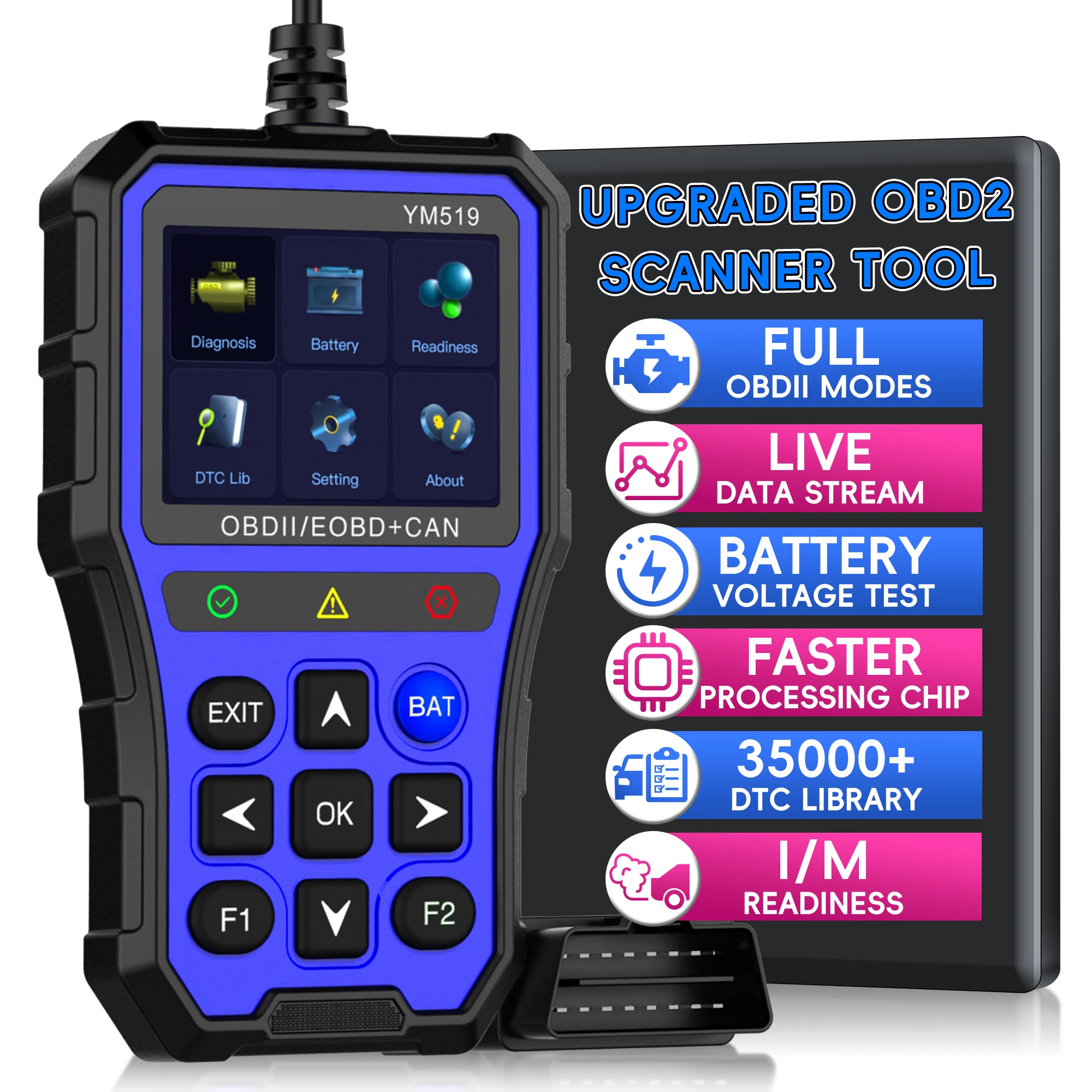 OBD2 Scanner Diagnostic Tool, Check Engine Light Car Code Reader with Reset, Battery Tester, Live Data, Freeze Frame,I/M
