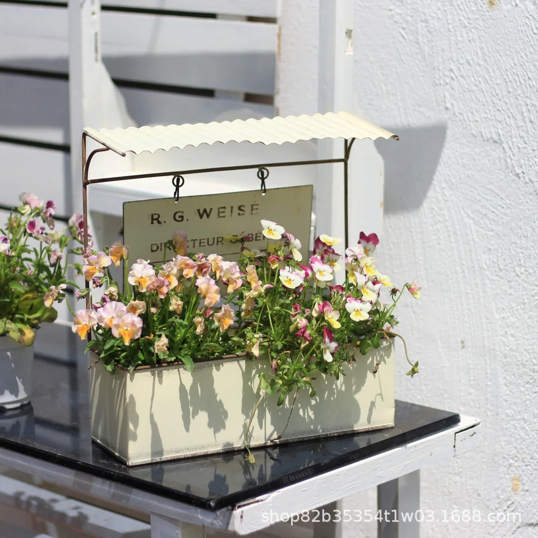 Cross-border retro old wrought iron flower pot balcony courtyard hang tag square pavilion wall hanging garden decoration garden