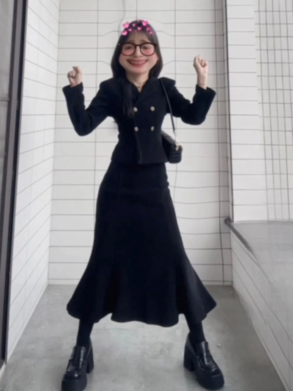 

Spring Fashion Korean Style Fleece Lined Suit Set with And Skirt Hepburn Inspired Comfortable mid Weight Cotton