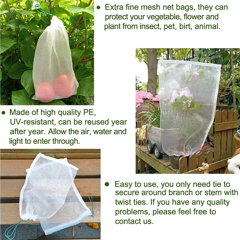 100PCS Fruit Netting Bags Garden Netting Bags With Drawstring, Fruit Tree Bags, Netting Barrier Bags for Protecting Fruits