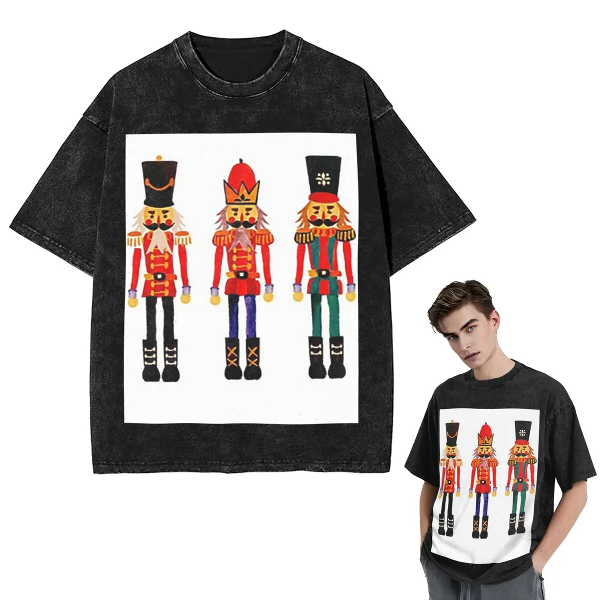 

Уличная одежда, футболки, рождественский Щелкунчик, стираная футболка с коротким рукавом, футболка в стиле хип-хоп, топы, футболки для мужчин и женщин