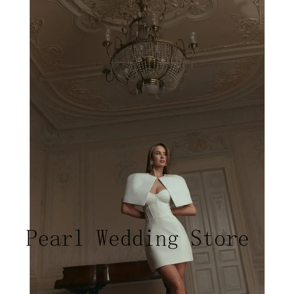 Customized Chic White Two-Piece Mini Dress Oversized Capelet Overlay Corset Bodice Pockets Cocktail Party Prom Club Dress