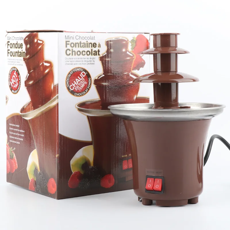 Mini Chocolate Fountain Three Layers Chocolate Melt with Heating Fondue Machine DIY Handmade Small Chocolate Melting Waterfall