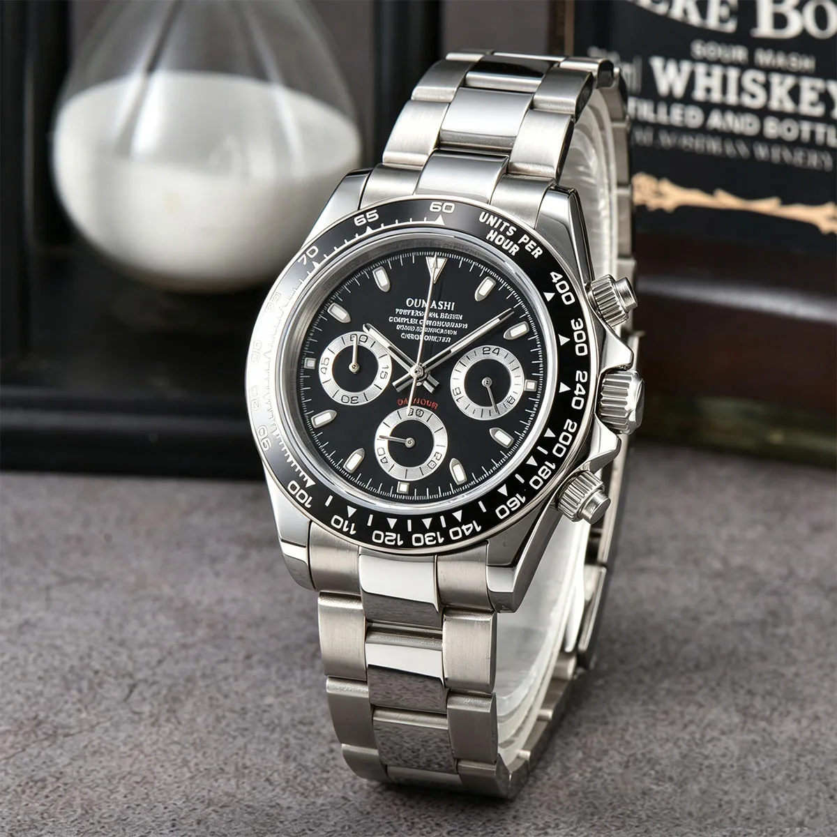 33.5mm  VK63 Quartz Watch Men's Watch Sapphireglass stainlesssteel waterproofcase Metal inlaid ceramic bezel Quartz timing Watch