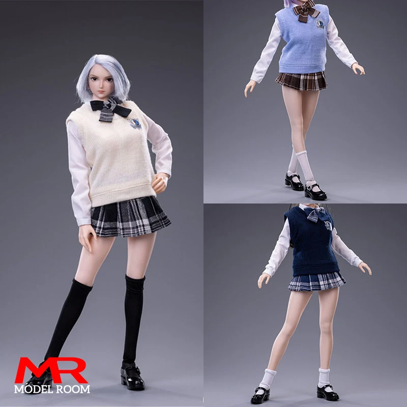 

cdtoys cd030 1/6 School Girl Knitted Vest Shirt Pleated Skirt Shoe Clothes Set Model Fit 12'' Female Soldier Action Figure Body