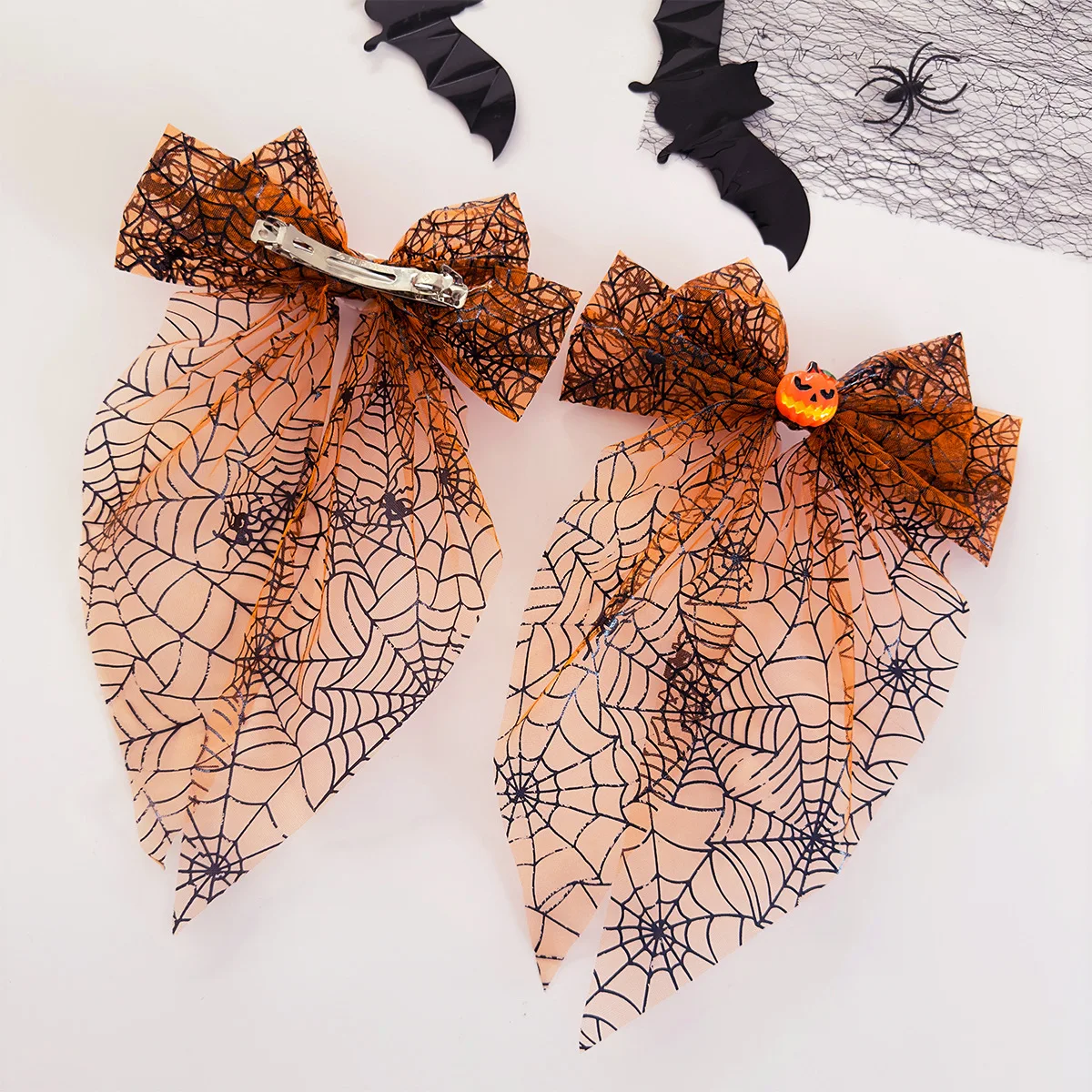 New Style Halloween Hair Clips for Women Big Mesh Bow Spring Clip Funny Pumpkin Holiday Party Cosplay Dress Up Hair Accessories