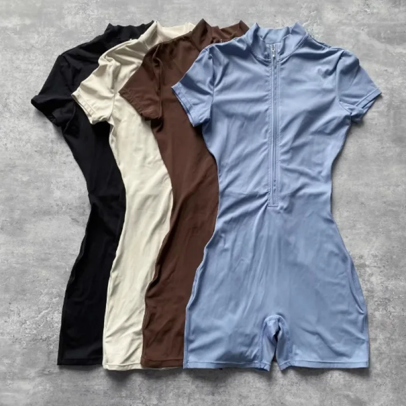 

Yoga Jumpsuit European and American Style Autumn New Short-sleeved Jumpsuit for Women Dance Fitness Tight Sports Jumpsuit