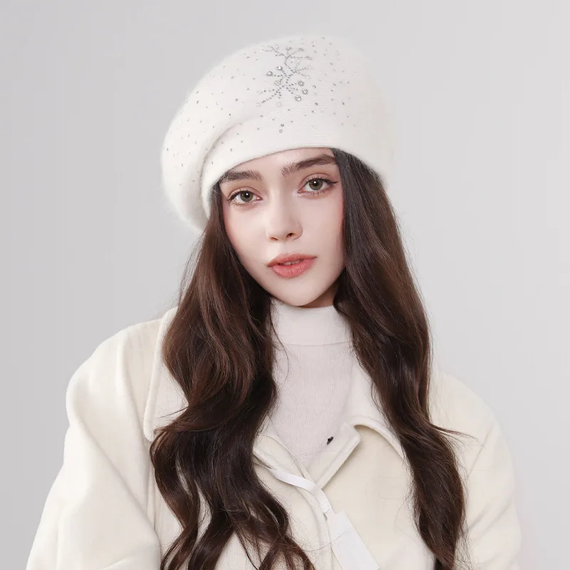 حماية الأذن والدفء، قبعات الخريف والشتاء، القبعات الصوفية النسائية، القبعات المحبوكة الماسية المضغوطة الساخنة