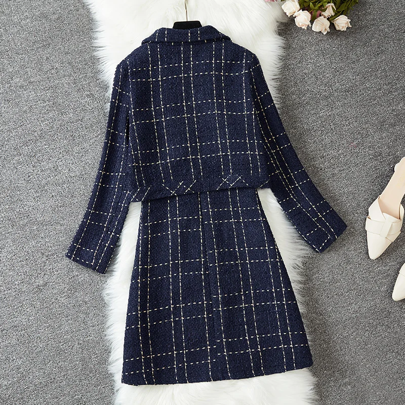 Elegant Tweed Two Piece Set Women Spring Autumn Crop Jacket Sleeveless Mini Dress Sweet Office Lady Party Suit Outfits