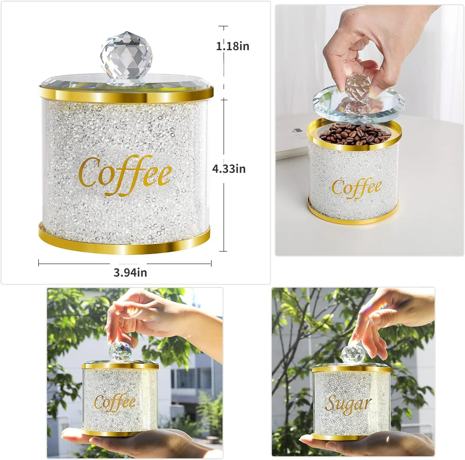 Coffee Sugar Tea Container Jars with Lid Kitchen Canister Sets Decorative Glass Food Storage Pot for Kitchen Counter Dining Room