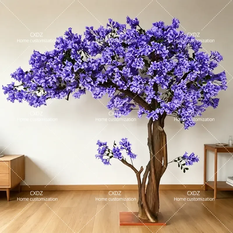 Large Outdoor Fiberglass Artificial Cherry Blossom Tree Blue Gift Tree Jacaranda Simulation Plant for Mall Window Display