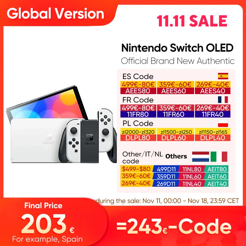 Violet version Nintendo Switch OLED Video Game White or Neon (64GB) 7‘’ OLED display Enhanced audio Wired LAN port