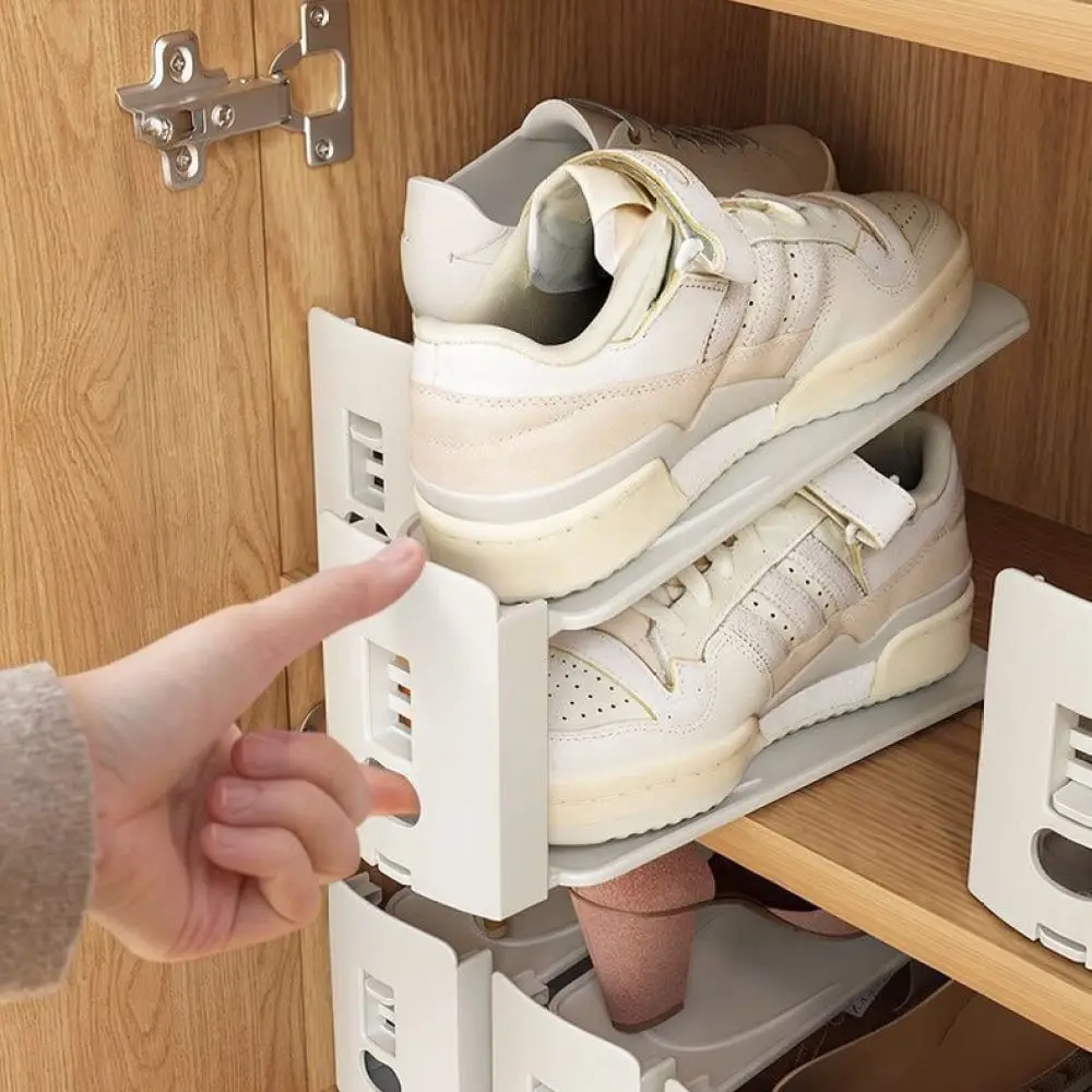 Stackable Shoe Rack Organizer Adjustable Double Layer Storage Stand For Wardrobe Hallway Space Saving Plastic Shelf