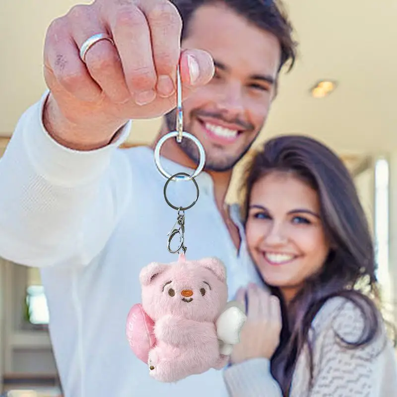 Cute Bear Keyring Angel Cute Car Keyring Backpack Pendant Cute Purse Handbag Charm With Rebound Heart Stuffed Animals Keyring