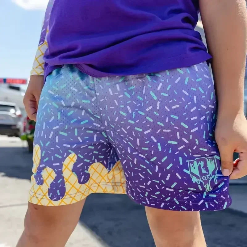 Shorts Comfortable Breathable Casual 2026 New Kids Mesh Shorts Baseball Life 101 Ice Cream Candy Series Summer Quick Dry