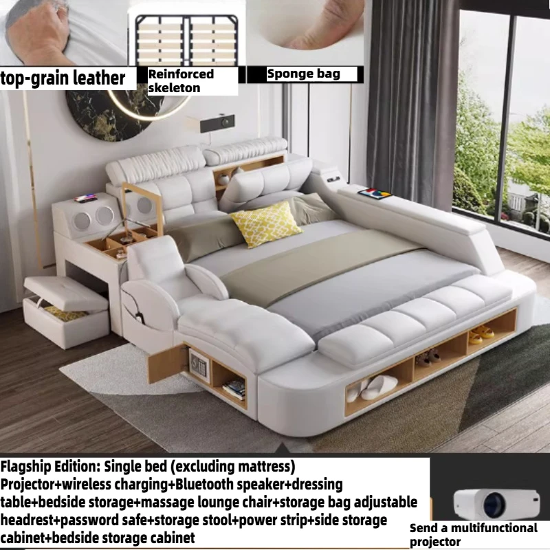 

180x200cm Frames Double Bed Headboard Twin King Size Multifunction 2 People Bed Modern Luxury Queen Massage Bedroom Furniture